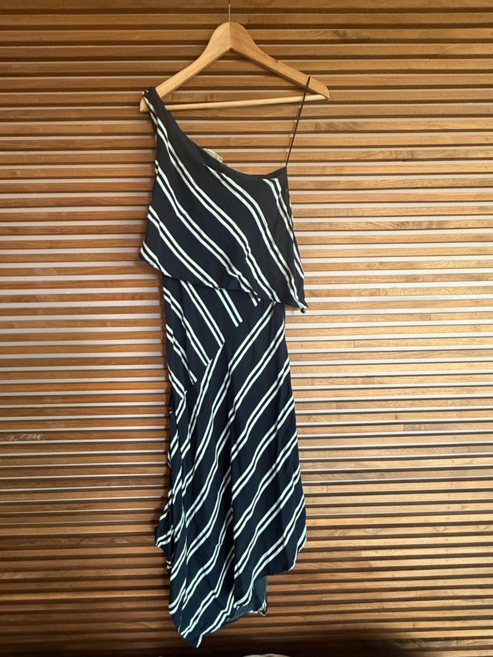 Asymmetric One-Shoulder Black and White Stripe Dress